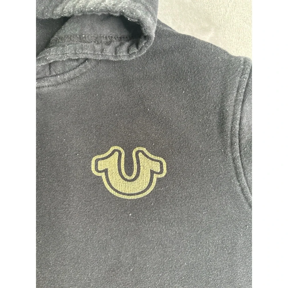 True Religion Zip-Up Hoodie Mens Medium Black Gold Buddha Logo Cotton